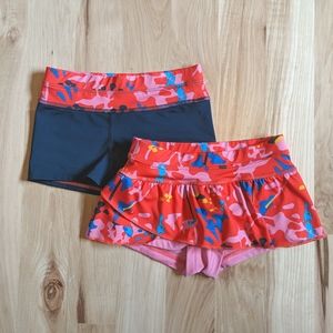 REI Girls Swim Skirt AND Swim Shorts Size 6-7 (Red, Navy, Pink)